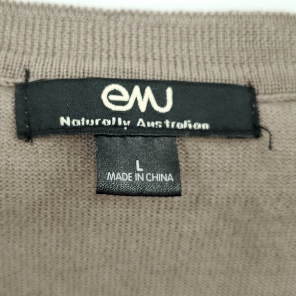 Emu Australia 100% Merino Wool Lightweight Scoop Neck Sweater Top L Tan - Picture 2 of 15